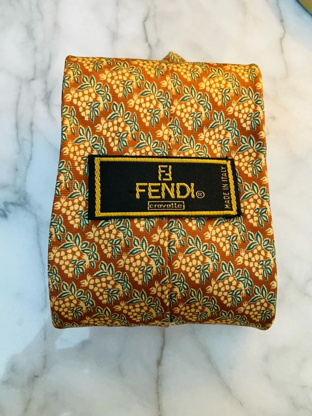 Vintage Fendi Roma Silk Tie Rust Floral Italy Men's Designer Luxury Necktie